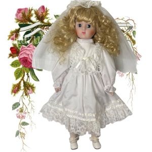 Vintage Porcelain Doll Floral Lace Victorian Cottage Core Duck House Alice